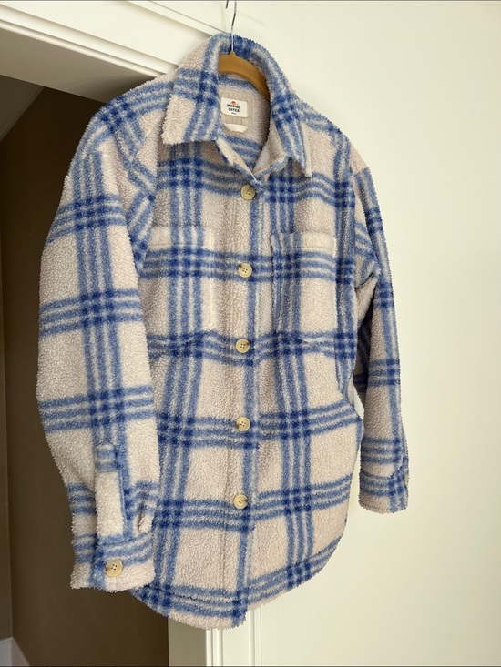 Marine Layer Jackets & Blazers - Marine Layer women’s Cream & Blue Plaid Sherpa fleece Jacket SMALL